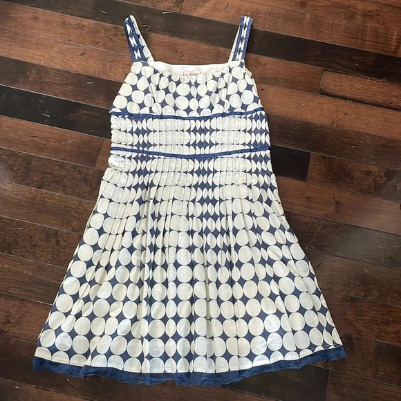 Gracia sleeveless mini dress Polka dot pleated Blue & cream Lined Size L Lined - Picture 2 of 15